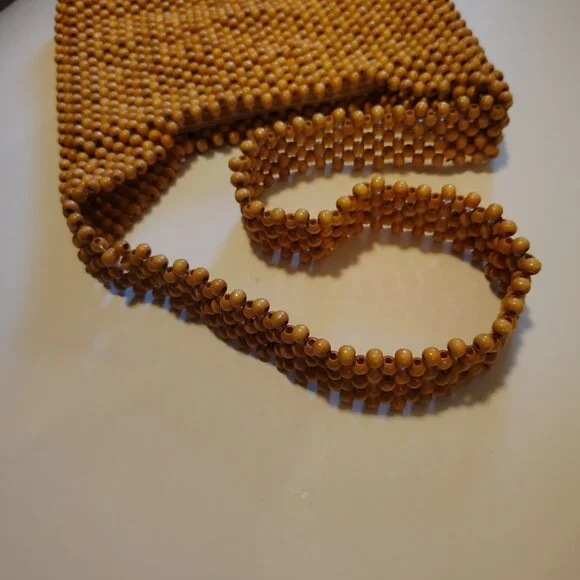 Vintage Bijoux Terner Wood Beaded Shoulder Bag Purse Western Minimalist Boho - Picture 4 of 9